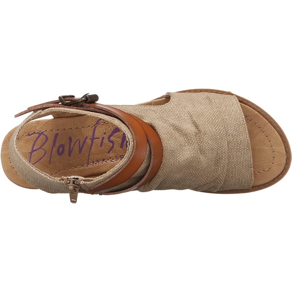 Boho Gladiator Canvas Sandal Shoe BLOWFISH Beige Flat Strap Peep Toe Runway 7 37 - Picture 2 of 16